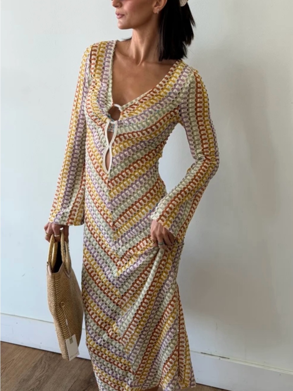 emory park Chevron Crochet Maxi Dress in Yellow, Lavender & White